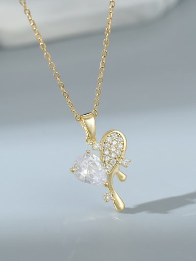 Gold XL62961 Brass Cubic Zirconia Heart Dainty Necklace