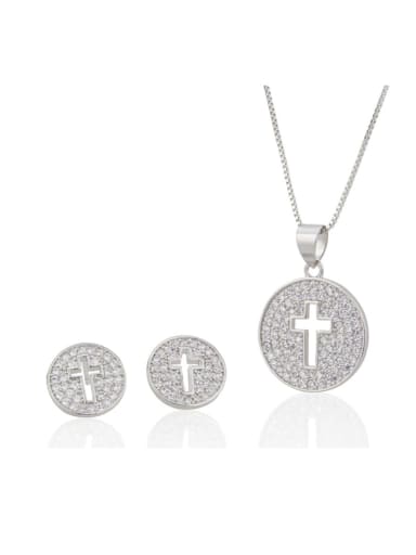 Brass Cross  Cubic Zirconia Earring and Necklace Set