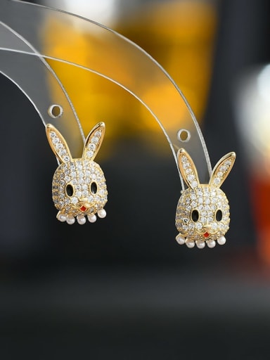 Gold ED65889 Brass Cubic Zirconia Rabbit Dainty Stud Earring