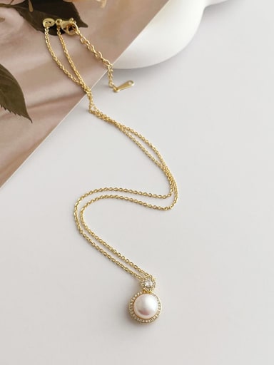 Brass Freshwater Pearl Round Dainty Necklace