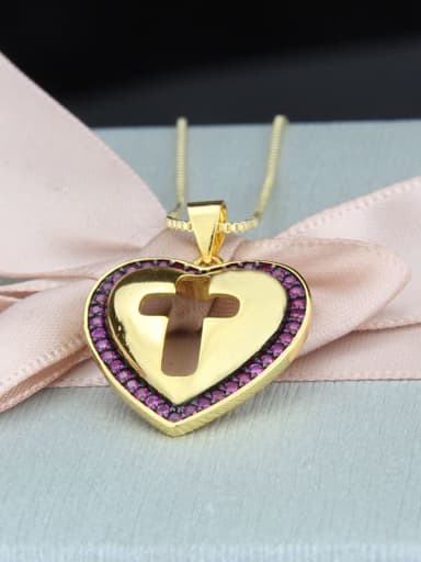 Brass Cubic Zirconia Heart Minimalist Regligious Necklace