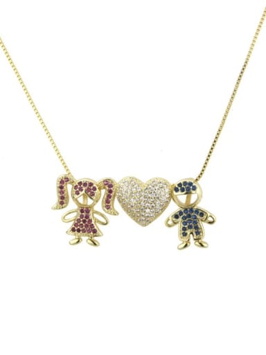 Brass Cubic Zirconia Heart Cute   Pendant Necklace