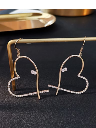 14K gold Copper Rhinestone Heart Minimalist Hook Trend Korean Fashion Earring