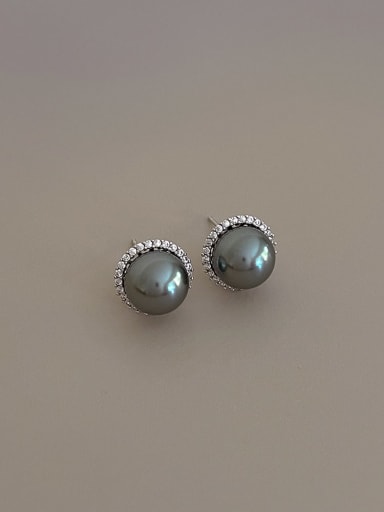 Grey pearl earrings Brass Imitation Pearl Geometric Minimalist Stud Earring