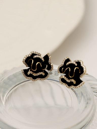 Brass Cubic Zirconia Enamel Flower Vintage Stud Trend Korean Fashion Earring