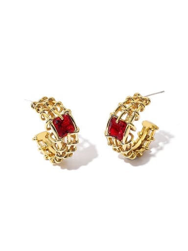 Brass Cubic Zirconia Weave Vintage Stud Earring