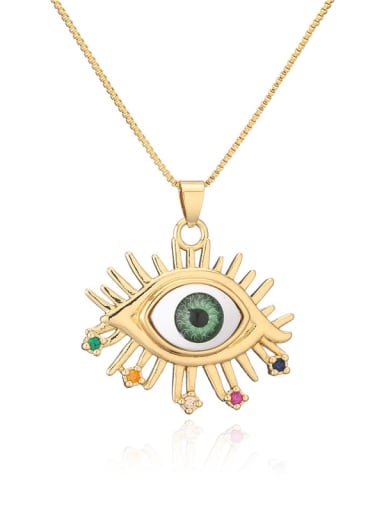 21015 Brass Enamel  Vintage Evil Eye Pendant Necklace
