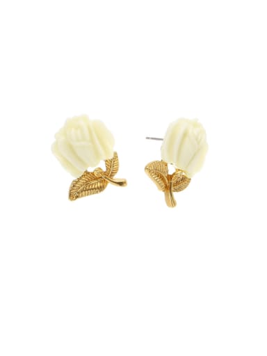 Brass Resin Rosary Flower Cute Stud Earring