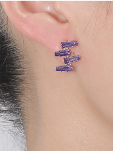 14k Gold [purple] Brass Cubic Zirconia Geometric Minimalist Stud Earring