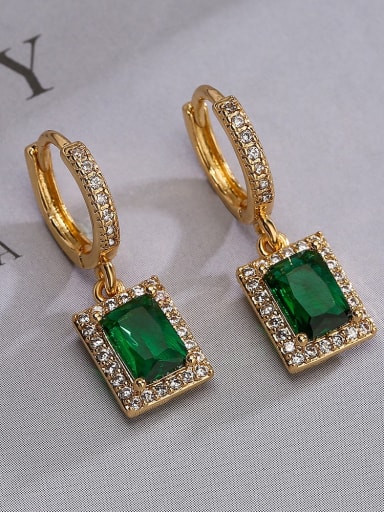 Brass Cubic Zirconia Square Vintage Stud Earring