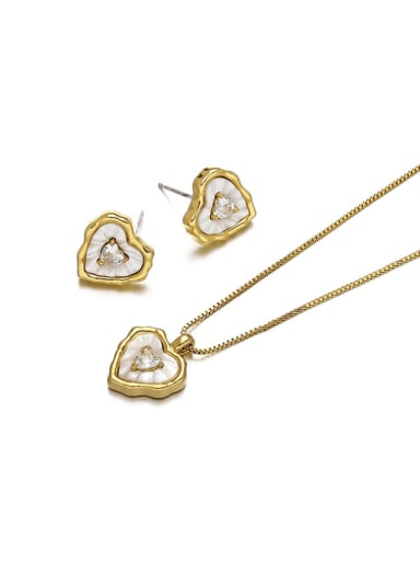 Brass  Minimalist Heart  Shell Earring and Necklace Set