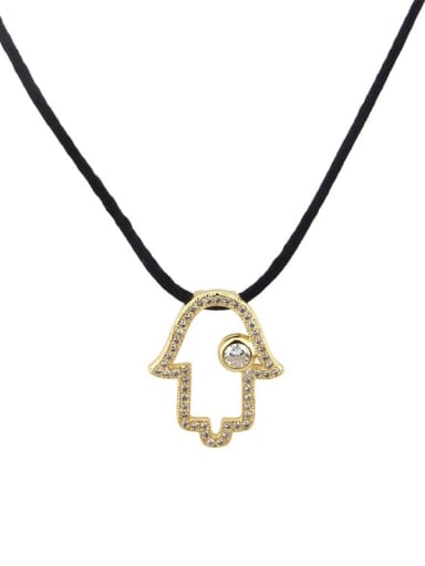 Brass Cubic Zirconia Leather Hand Of Gold Minimalist Necklace