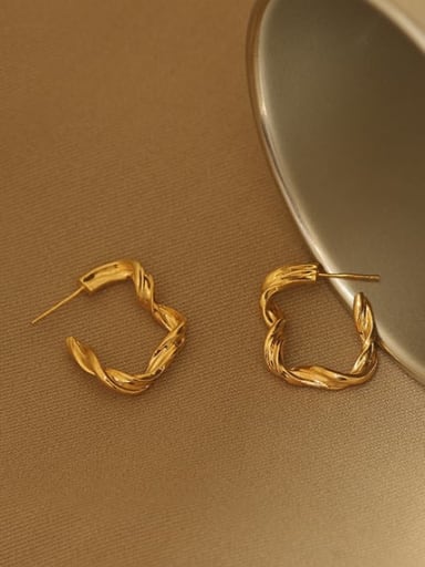 Brass Geometric Vintage Twisted winding line earrings Hoop Earring