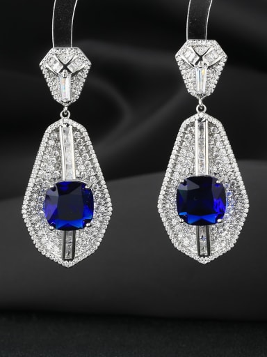 navy blue Brass Cubic Zirconia Geometric Luxury Cluster Earring