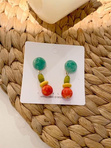 Alloy Resin Round Cute Contrast resin wood candy color Drop Earring/Multi-Color Optional