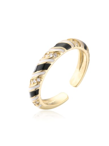 11556 Brass Enamel Cubic Zirconia Geometric Trend Band Ring