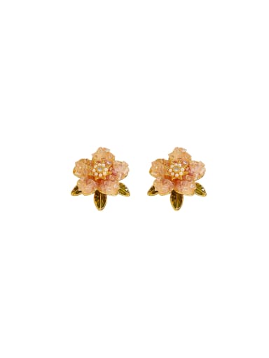 Brass Natural Stone Flower Dainty Stud Earring