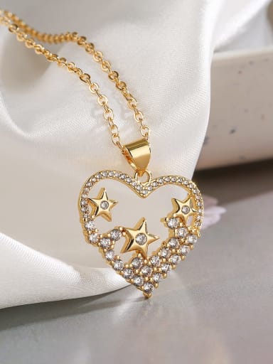 23494 Brass Cubic Zirconia Heart Dainty Necklace