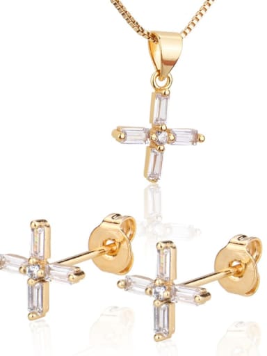 Brass Cubic Zirconia  Cute Cross Earring and Necklace Set