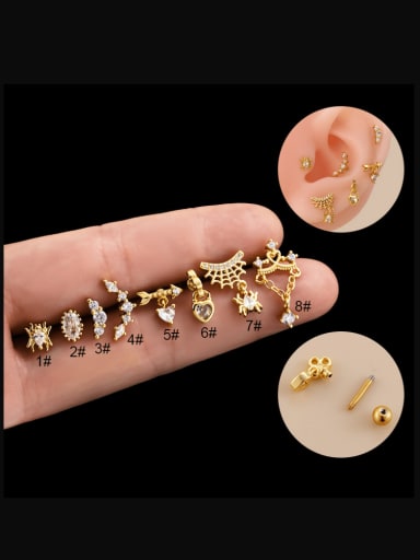 861 Gold Brass Cubic Zirconia Heart Cute Single Earring(Only-One)