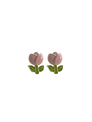 Brass Enamel Flower Dainty Stud Earring