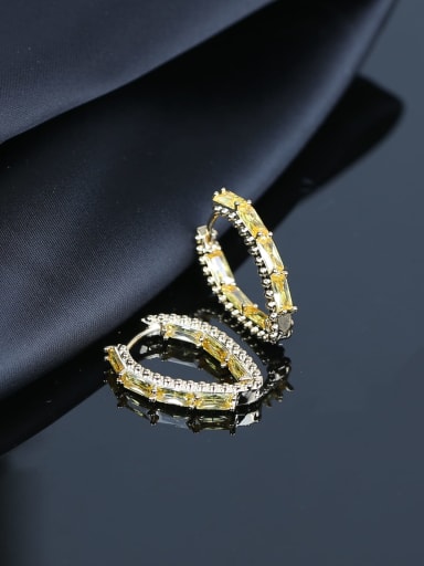 yellow Brass Cubic Zirconia Heart Luxury Huggie Earring