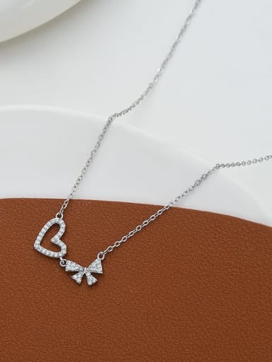 xl63816 Brass Cubic Zirconia Heart Minimalist Necklace