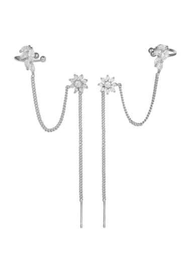 Brass Cubic Zirconia Flower Tassel Minimalist Single Earring