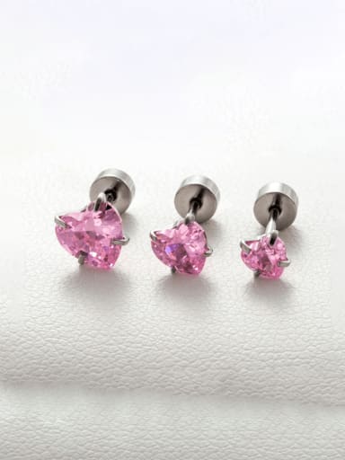 1# Pink Titanium Steel Cubic Zirconia Heart Minimalist Single Earring