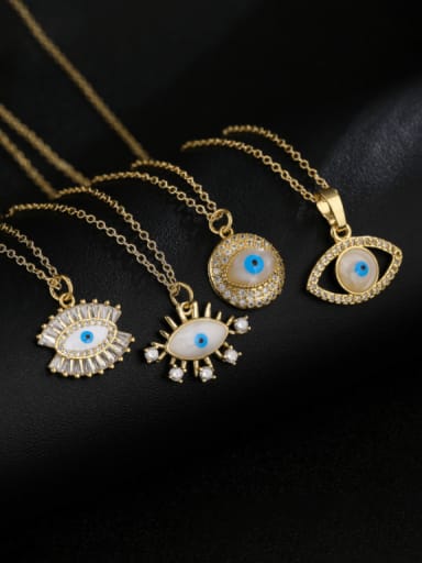 Brass Cubic Zirconia Enamel Evil Eye Vintage Necklace