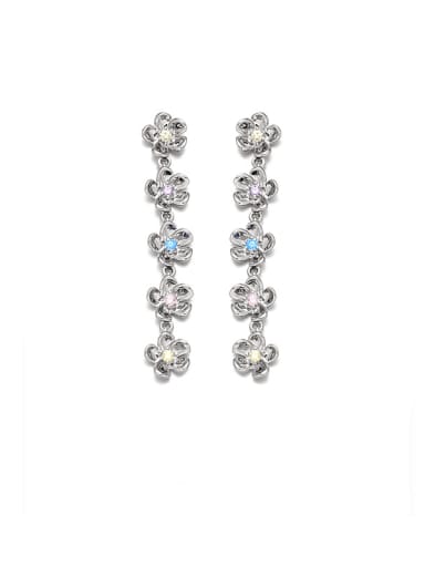Platinum earrings Brass Cubic Zirconia Flower Vintage Long Necklace