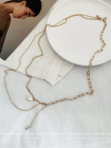 Zinc Alloy Freshwater Pearl White Geometric Trend Link Trend Korean Fashion Necklace