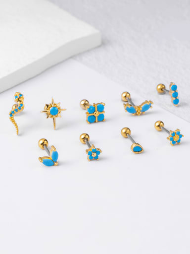 859 gold Brass Turquoise Heart Cute Single Earring(Only-One)