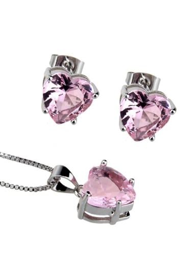 Brass Heart  Cubic Zirconia Earring and Necklace Set