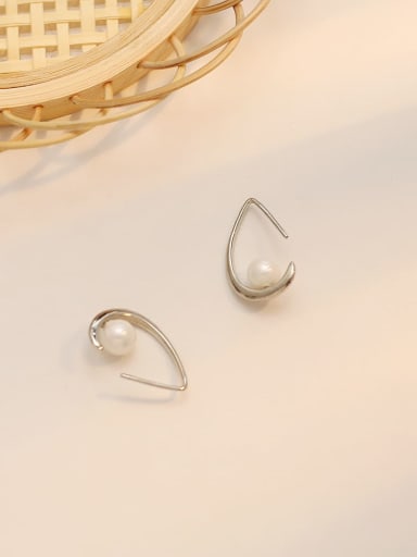 white k Copper Imitation Pearl Geometric Minimalist Stud Trend Korean Fashion Earring