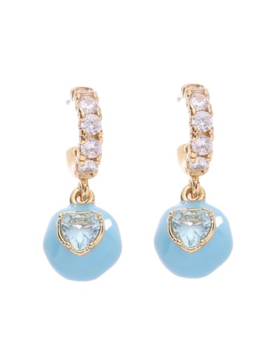 Blue Drip Oil Blue Zirconia Style Brass Cubic Zirconia Enamel Heart Minimalist Drop Earring