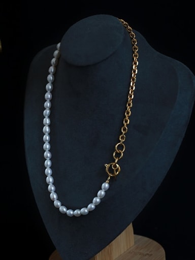 Brass Freshwater Pearl Asymmetry Geometric Vintage Necklace