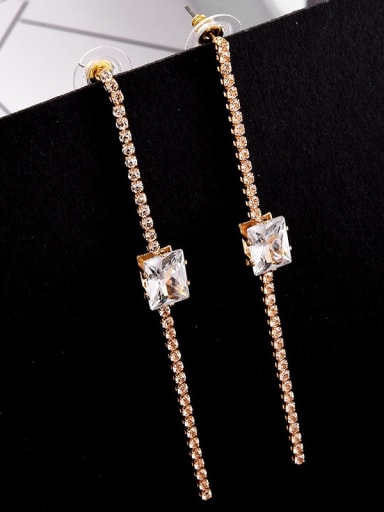 Copper Cubic Zirconia Tassel Minimalist Threader Trend Korean Fashion Earring