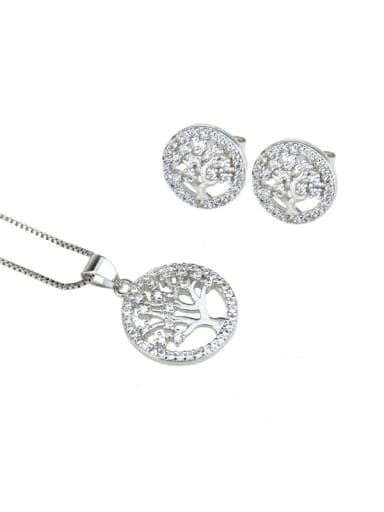 Brass Cubic Zirconia Minimalist Tree Earring and Necklace Set
