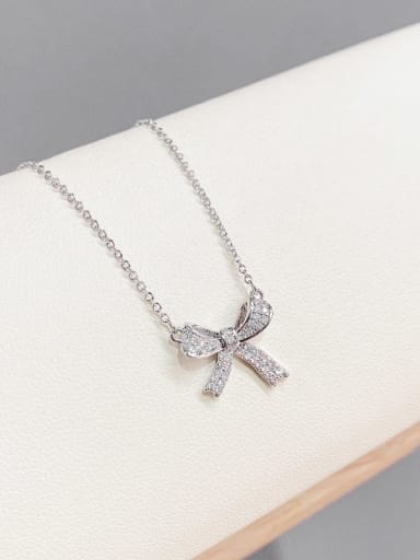 Steel color X330 Brass Cubic Zirconia Bowknot Dainty Necklace
