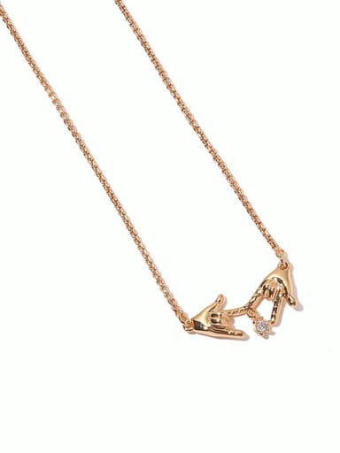 Brass Cubic Zirconia Hand Of Gold Vintage Necklace