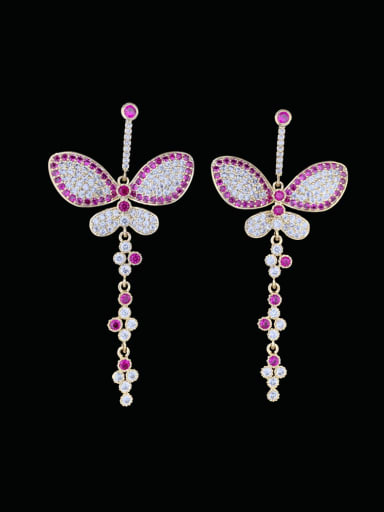Brass Cubic Zirconia Butterfly Tassel Luxury Cluster Earring