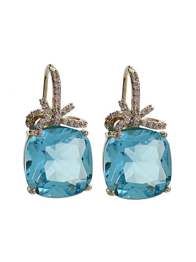 Brass Cubic Zirconia Blue Geometric Dainty Stud Earring