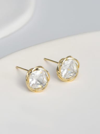 Gold ED65355 Brass Cubic Zirconia Geometric Dainty Stud Earring