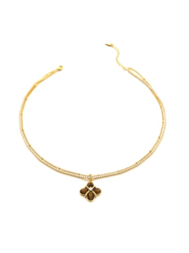 golden Brass Tiger Eye Geometric Vintage Necklace