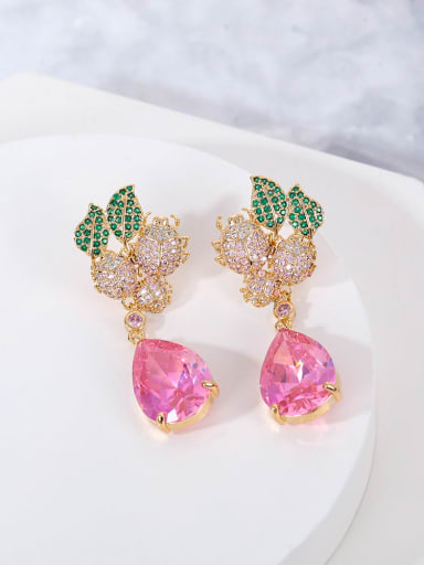 Pink Brass Cubic Zirconia Water Drop Luxury Drop Earring