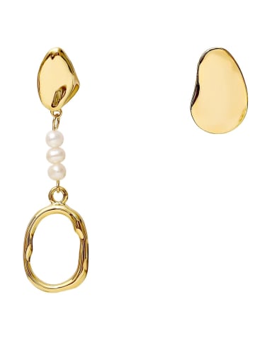 14k Gold [clause AB] Brass Imitation Pearl Geometric Minimalist Drop Earring