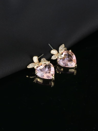 pink Brass Cubic Zirconia Heart Luxury Cluster Earring