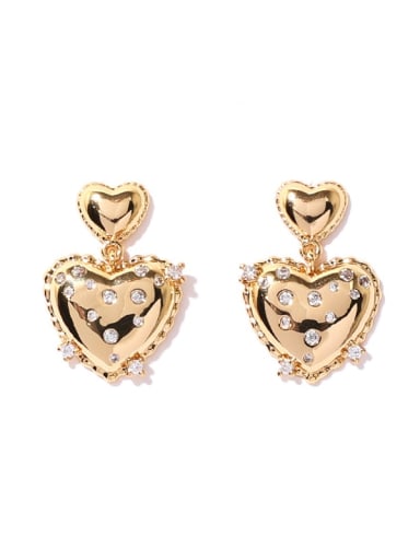 Brass Cubic Zirconia Heart Vintage Drop Earring