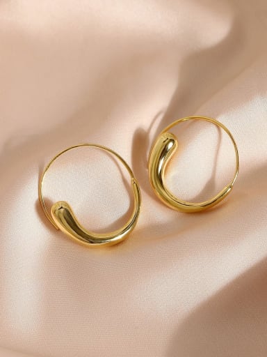 14k GOLD Brass Smooth Geometric Minimalist Hook Earring